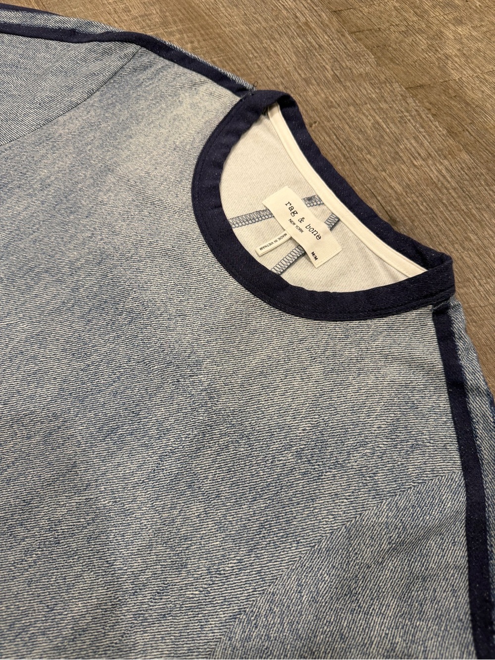 rag & bone Miramar Track Baby Tee Stretch Jersey Trompe Denim M Quiet Luxury - Picture 4 of 8